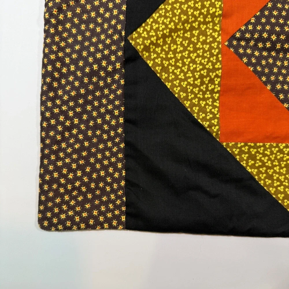 VTG Quilted Place Mat Standard 18x12 Brown Orange Diamond Patchwork Handmade